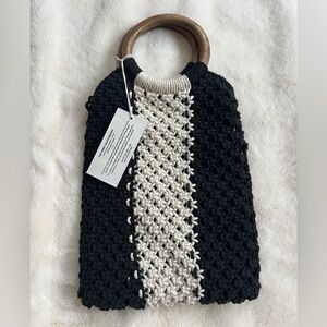 Elegant Black and Cream Knit Mini Bag